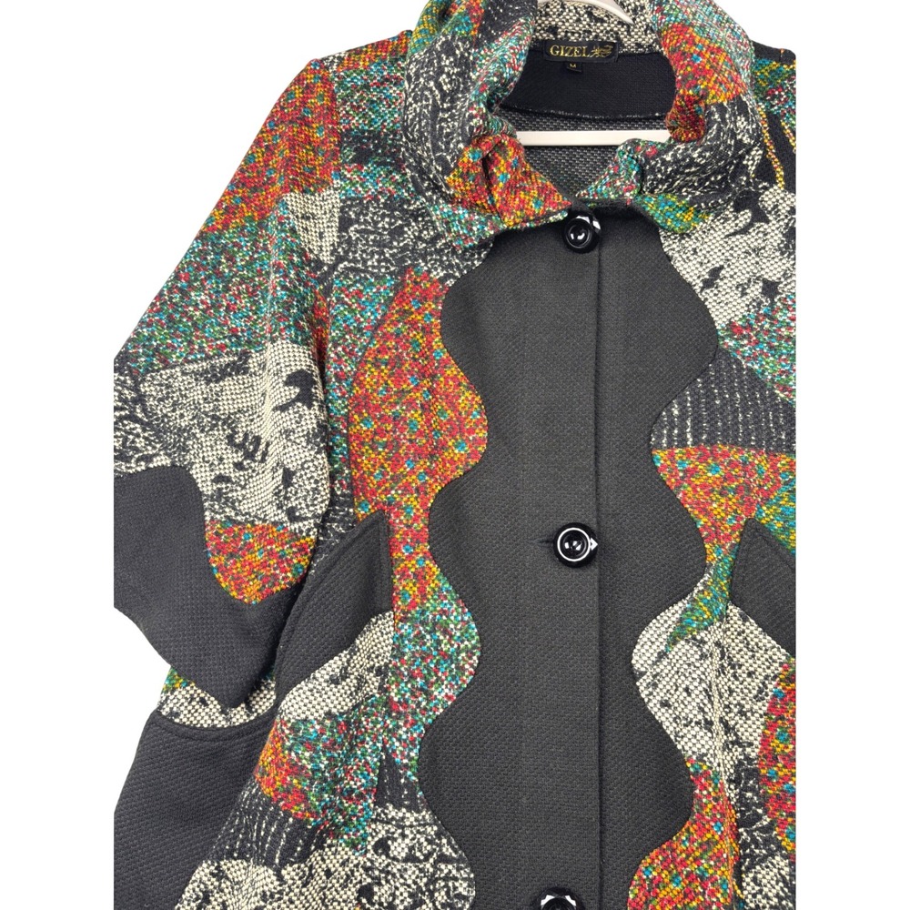 Gizel Jacket Womens M Abstract Geometric Knit Scalloped Art To Wear